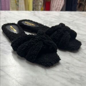 Saint Laurent NEW! Shearling Slides in Black Size 37.5